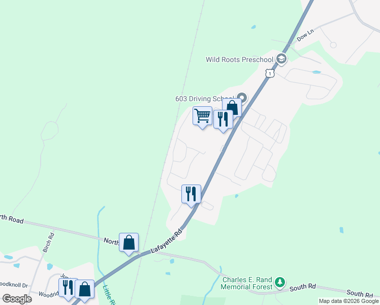 map of restaurants, bars, coffee shops, grocery stores, and more near 11 Limestone Way in North Hampton