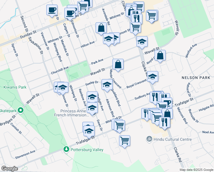 map of restaurants, bars, coffee shops, grocery stores, and more near 237 Goddard Boulevard in London