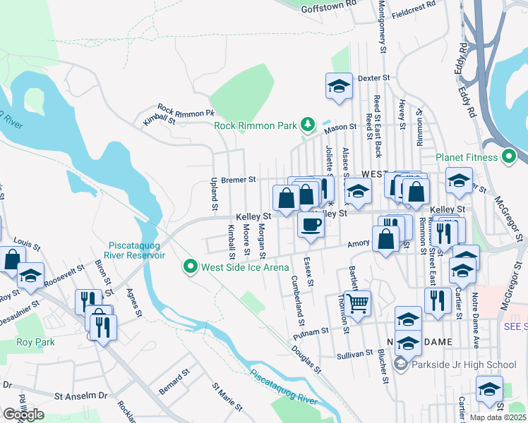 map of restaurants, bars, coffee shops, grocery stores, and more near 85 Morgan Street in Manchester