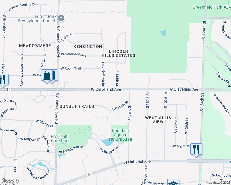 map of restaurants, bars, coffee shops, grocery stores, and more near 13320 West Dakota Street in New Berlin