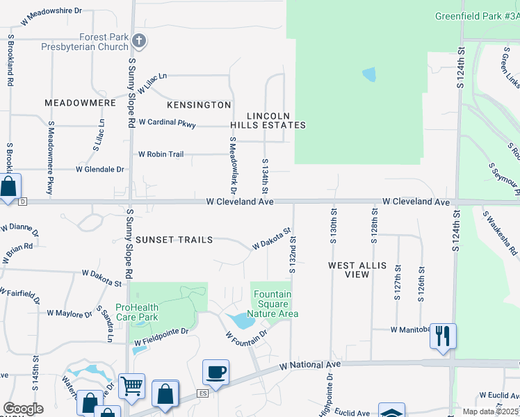 map of restaurants, bars, coffee shops, grocery stores, and more near 13320 West Dakota Street in New Berlin