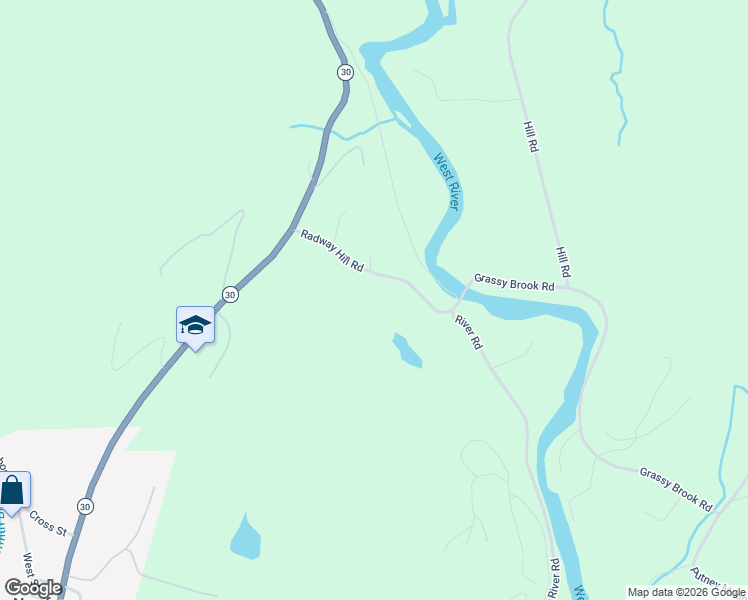 map of restaurants, bars, coffee shops, grocery stores, and more near 40 Radway Hill Road in Newfane