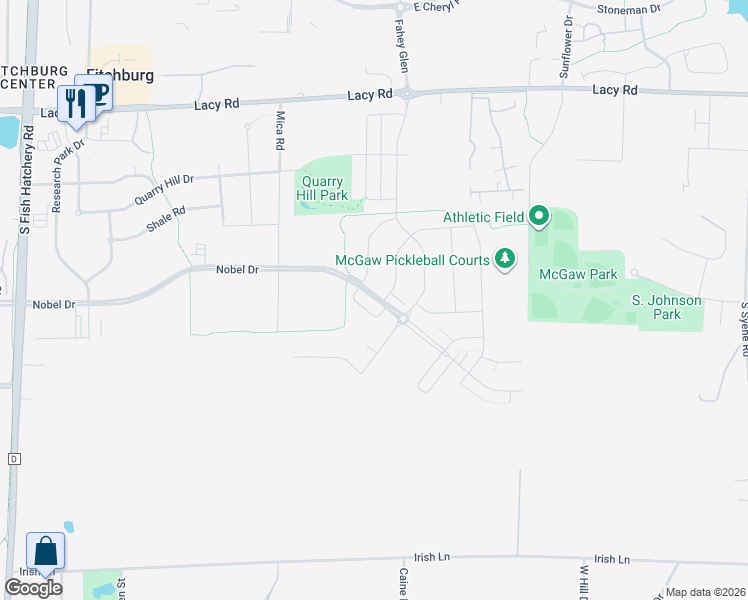 map of restaurants, bars, coffee shops, grocery stores, and more near 2600 Smoky Trail in Fitchburg