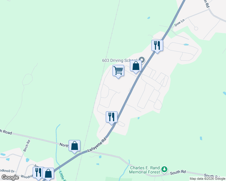 map of restaurants, bars, coffee shops, grocery stores, and more near 1 Slippery Rock Drive in North Hampton