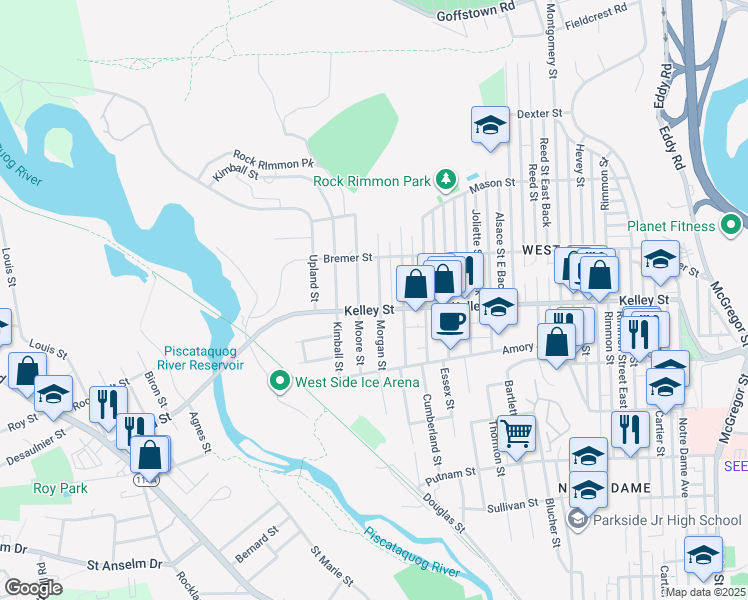 map of restaurants, bars, coffee shops, grocery stores, and more near 159 Morgan Street in Manchester