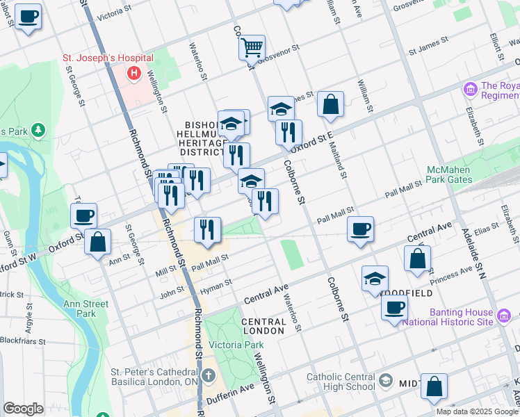 map of restaurants, bars, coffee shops, grocery stores, and more near 336 Piccadilly Street in London