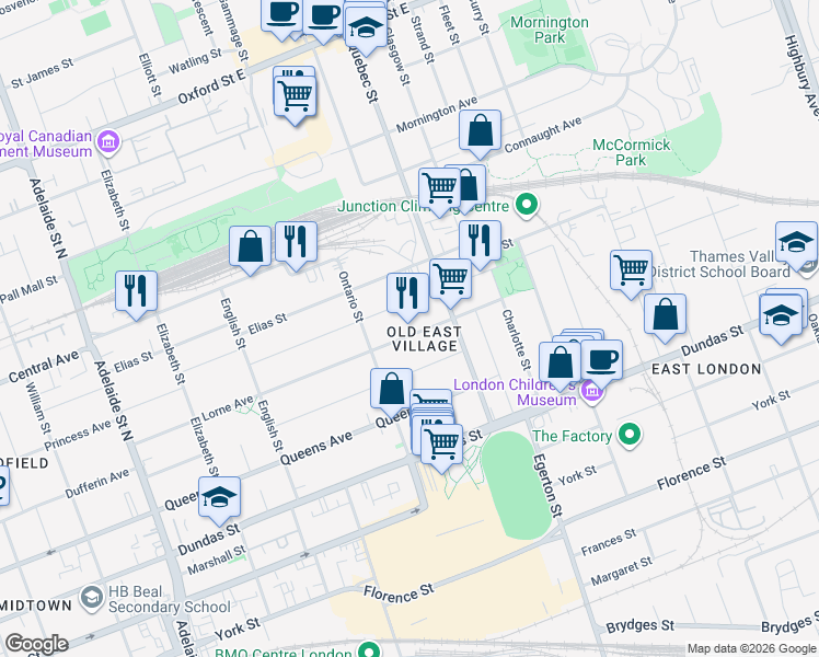 map of restaurants, bars, coffee shops, grocery stores, and more near 924 Lorne Avenue in London