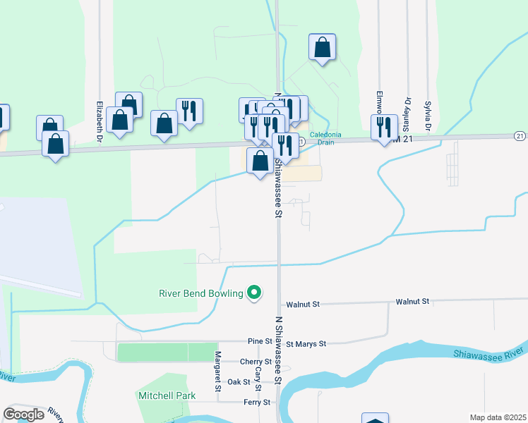 map of restaurants, bars, coffee shops, grocery stores, and more near 1025 North Shiawassee Street in Corunna