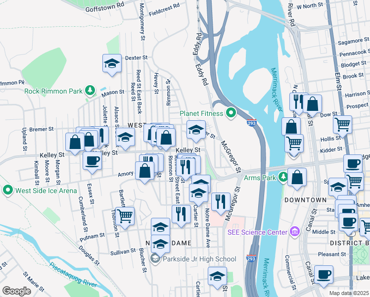 map of restaurants, bars, coffee shops, grocery stores, and more near 554 Dubuque Street in Manchester