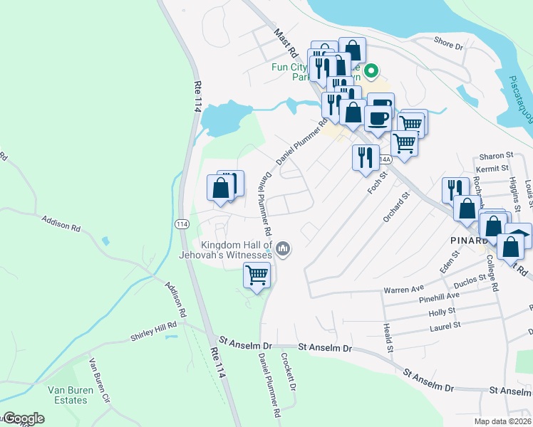 map of restaurants, bars, coffee shops, grocery stores, and more near 7 Foxtail Lane in Goffstown