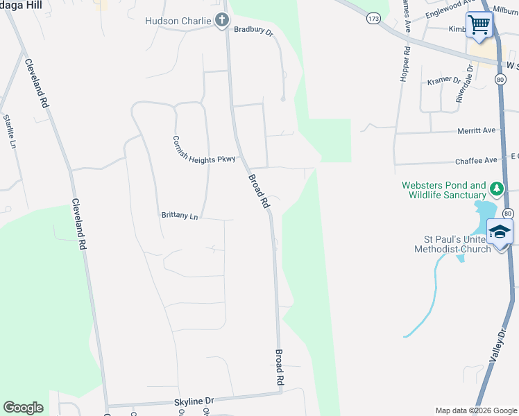map of restaurants, bars, coffee shops, grocery stores, and more near 4623 Broad Road in Syracuse