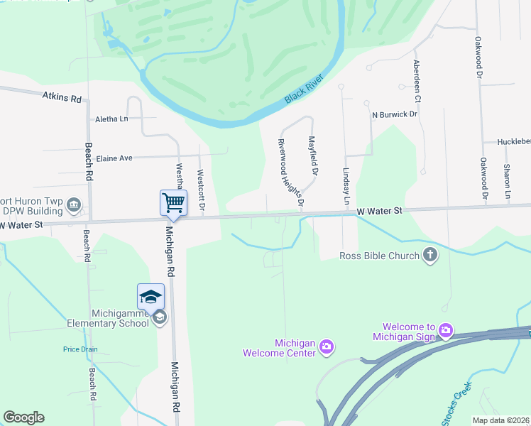 map of restaurants, bars, coffee shops, grocery stores, and more near 3730 West Water Street in Port Huron