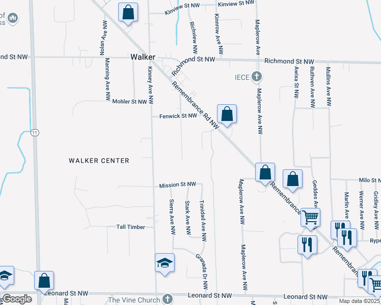 map of restaurants, bars, coffee shops, grocery stores, and more near 1700 Stark Avenue Northwest in Grand Rapids