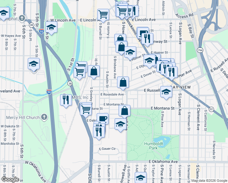 map of restaurants, bars, coffee shops, grocery stores, and more near 332 East Dover Street in Milwaukee