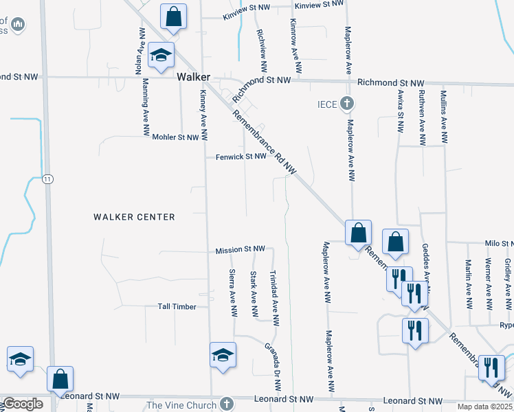 map of restaurants, bars, coffee shops, grocery stores, and more near 1700 Stark Avenue Northwest in Grand Rapids