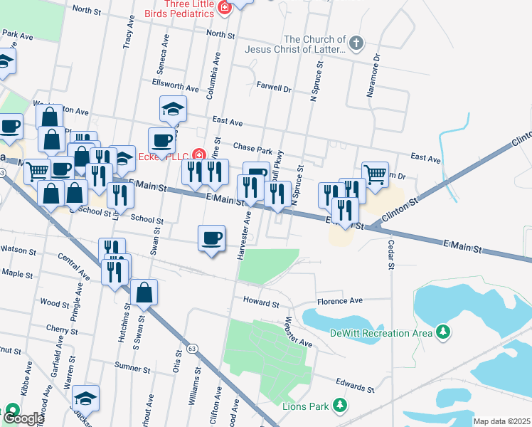 map of restaurants, bars, coffee shops, grocery stores, and more near 511 New York 5 in Batavia