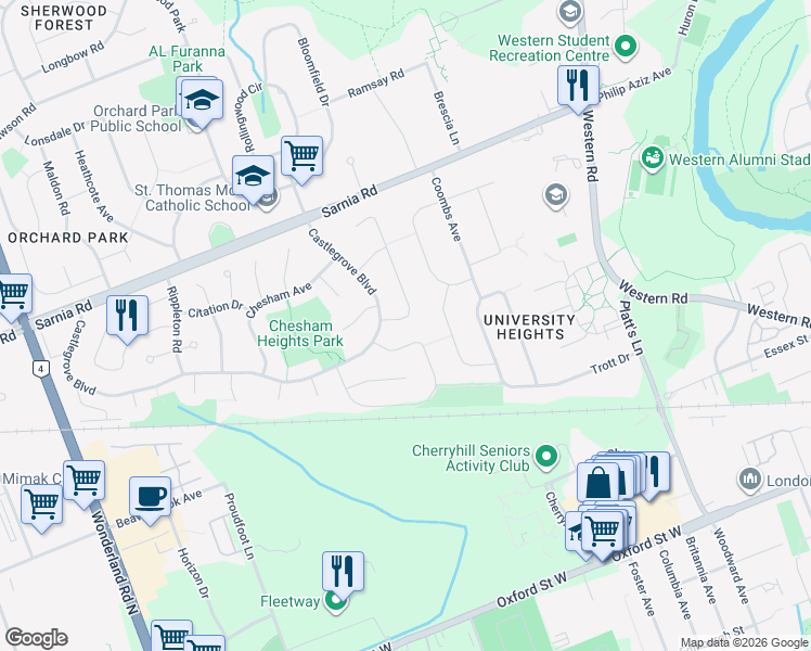 map of restaurants, bars, coffee shops, grocery stores, and more near 176 Chepstow Close in London