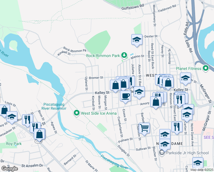 map of restaurants, bars, coffee shops, grocery stores, and more near 159 Morgan Street in Manchester