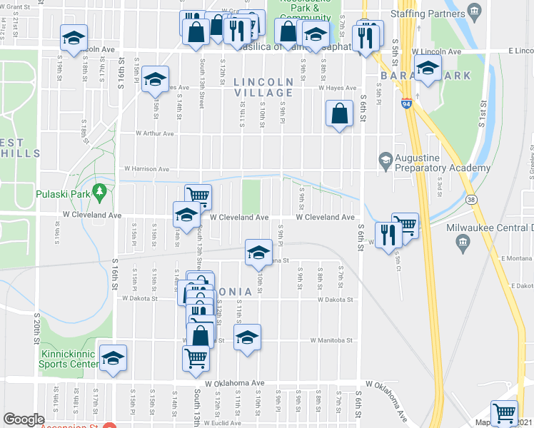 map of restaurants, bars, coffee shops, grocery stores, and more near 2675 South 9th Place in Milwaukee
