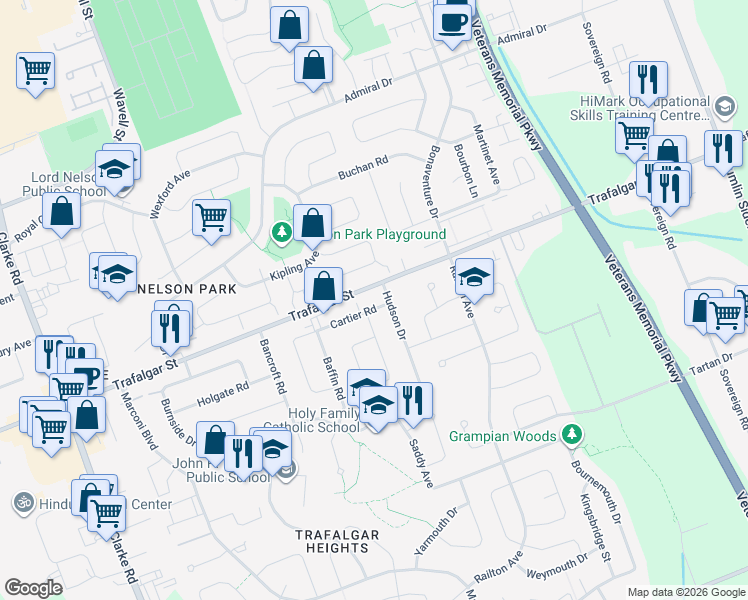 map of restaurants, bars, coffee shops, grocery stores, and more near 99 Cartier Road in London
