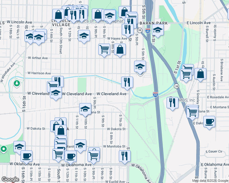 map of restaurants, bars, coffee shops, grocery stores, and more near 2676 South 8th Street in Milwaukee
