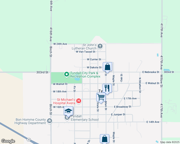 map of restaurants, bars, coffee shops, grocery stores, and more near in Tyndall