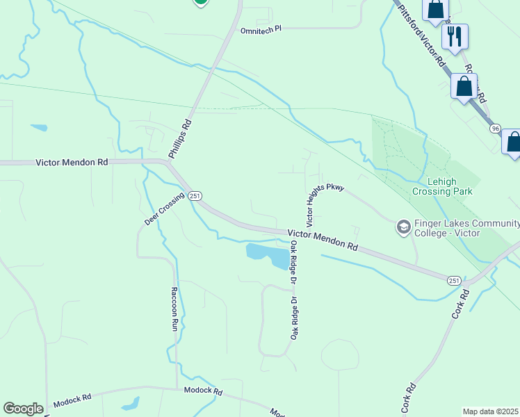 map of restaurants, bars, coffee shops, grocery stores, and more near 7554 Victor Mendon Road in Victor