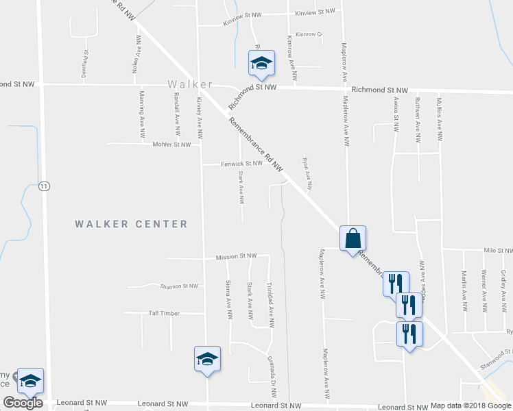 map of restaurants, bars, coffee shops, grocery stores, and more near 1700 Stark Avenue Northwest in Grand Rapids