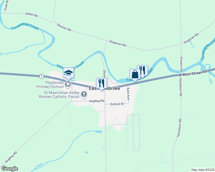map of restaurants, bars, coffee shops, grocery stores, and more near 2613 Main Street in Corfu