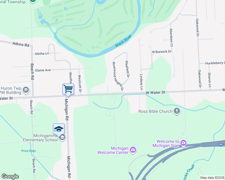 map of restaurants, bars, coffee shops, grocery stores, and more near 3730 West Water Street in Port Huron