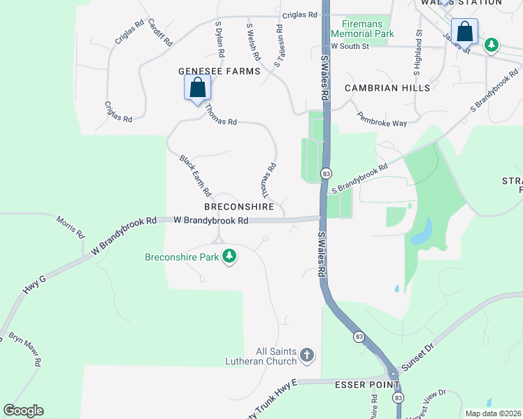 map of restaurants, bars, coffee shops, grocery stores, and more near 545 Thomas Road in Wales