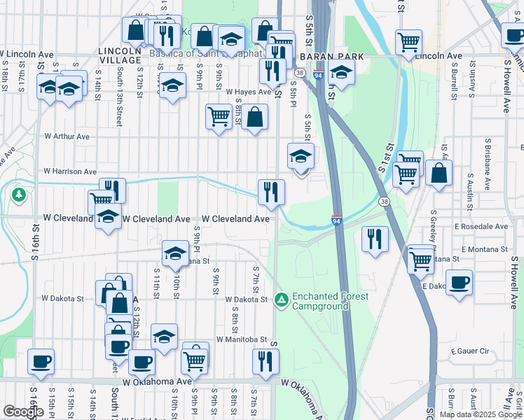 map of restaurants, bars, coffee shops, grocery stores, and more near 2676A South 7th Street in Milwaukee
