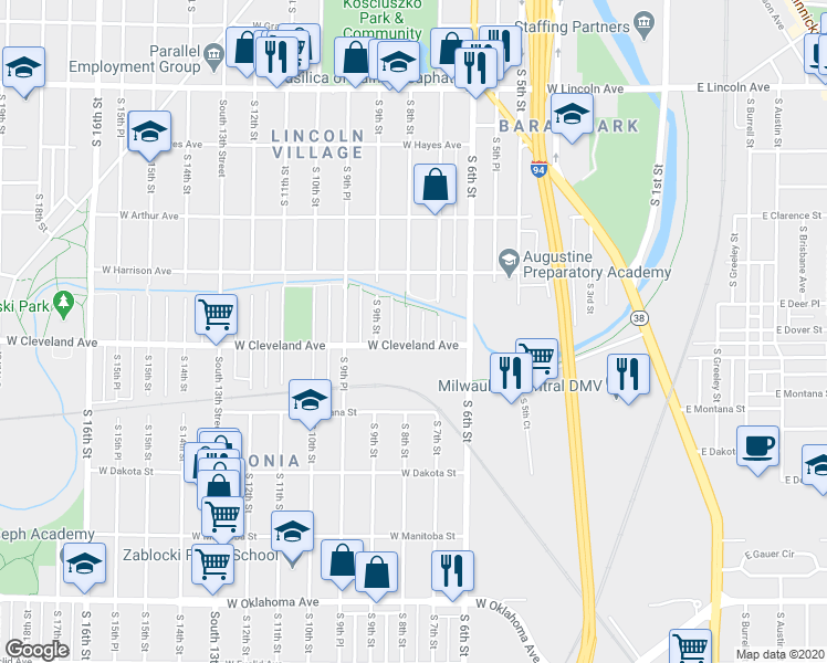 map of restaurants, bars, coffee shops, grocery stores, and more near 2676 South 8th Street in Milwaukee