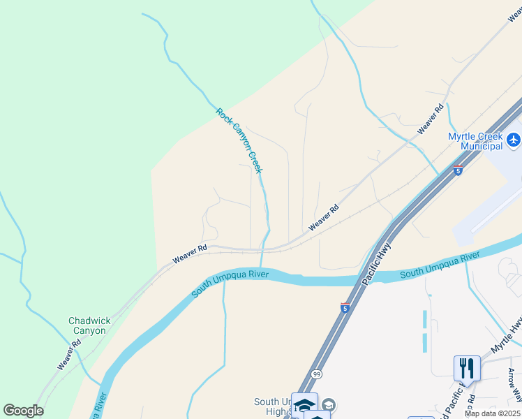 map of restaurants, bars, coffee shops, grocery stores, and more near 1813 Weaver Road in Myrtle Creek