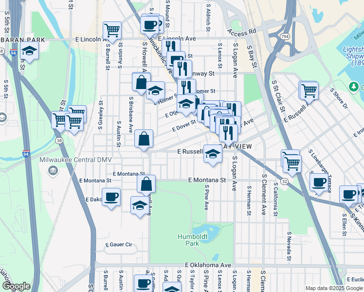 map of restaurants, bars, coffee shops, grocery stores, and more near 549 E Potter Ave in Milwaukee