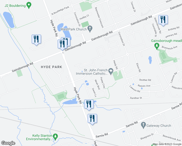 map of restaurants, bars, coffee shops, grocery stores, and more near 10 South Carriage Road in London