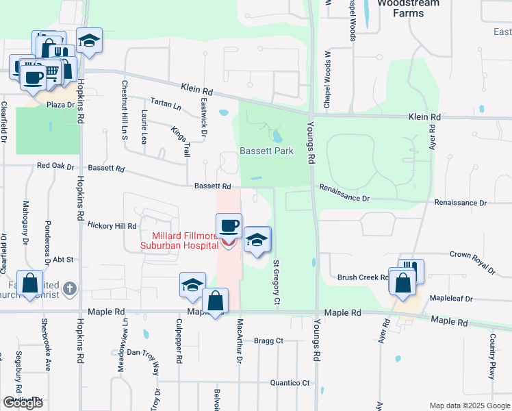 map of restaurants, bars, coffee shops, grocery stores, and more near 245 Bassett Road in Buffalo