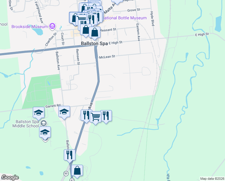 map of restaurants, bars, coffee shops, grocery stores, and more near 122 Lewis Street in Ballston Spa