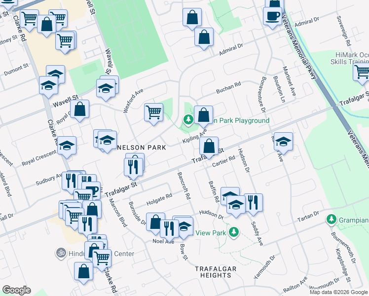 map of restaurants, bars, coffee shops, grocery stores, and more near 171 Toulon Crescent in London