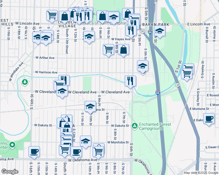 map of restaurants, bars, coffee shops, grocery stores, and more near 2674 South 9th Street in Milwaukee