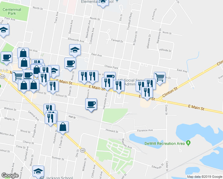 map of restaurants, bars, coffee shops, grocery stores, and more near 511 New York 5 in Batavia