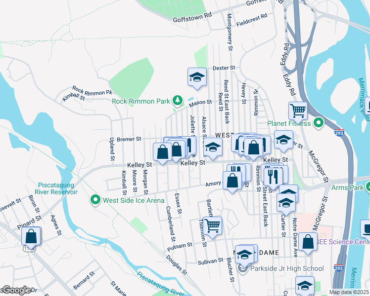 map of restaurants, bars, coffee shops, grocery stores, and more near 138 Joliette Street in Manchester