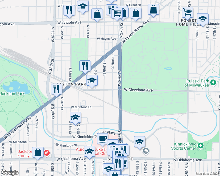 map of restaurants, bars, coffee shops, grocery stores, and more near 2675 S 28th St in Milwaukee