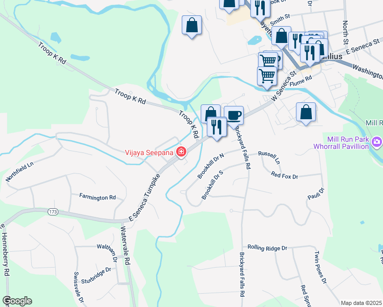 map of restaurants, bars, coffee shops, grocery stores, and more near 304 New York 173 in Manlius