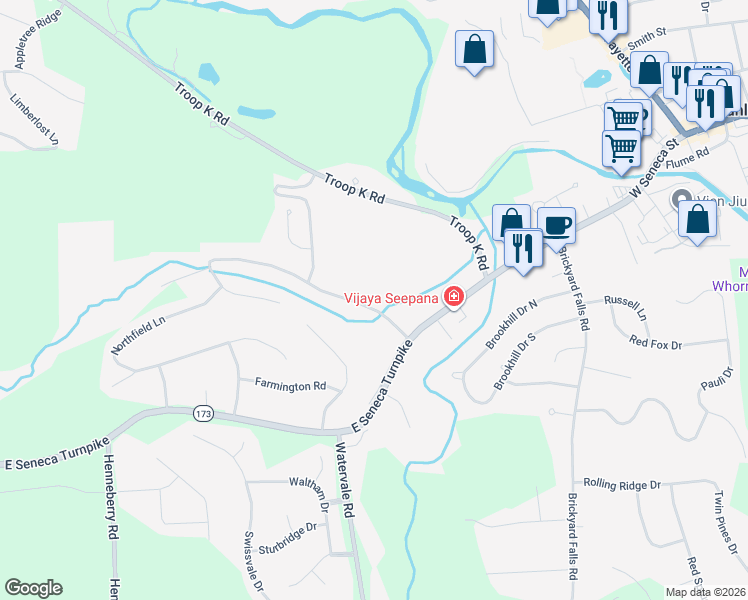map of restaurants, bars, coffee shops, grocery stores, and more near 4622 Glencliffe Road in Manlius