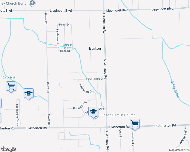 map of restaurants, bars, coffee shops, grocery stores, and more near 2292 Meadowlane Court in Burton