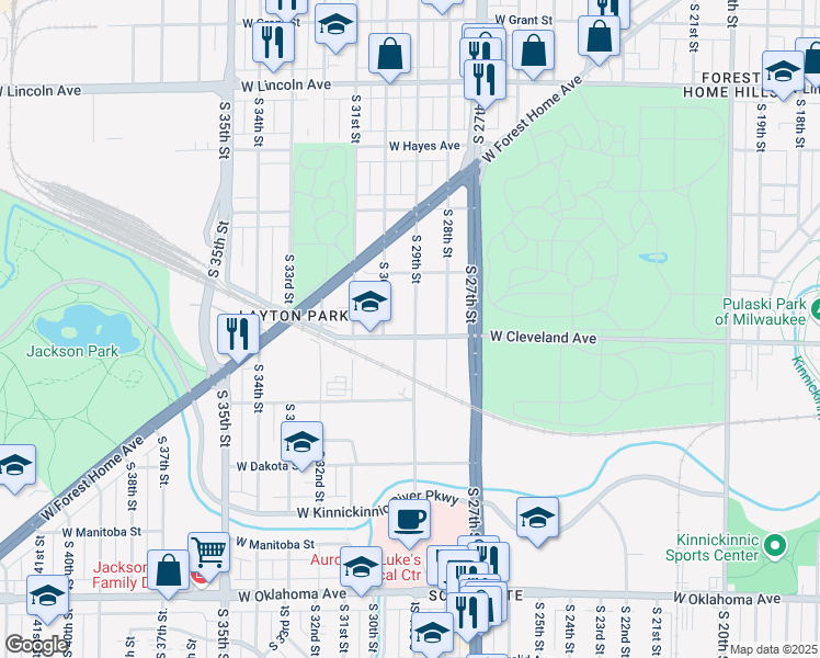 map of restaurants, bars, coffee shops, grocery stores, and more near 2675 South 29th Street in Milwaukee