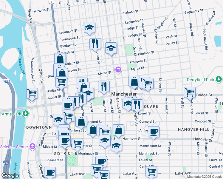 map of restaurants, bars, coffee shops, grocery stores, and more near in Manchester