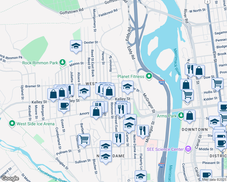 map of restaurants, bars, coffee shops, grocery stores, and more near 554 Dubuque Street in Manchester