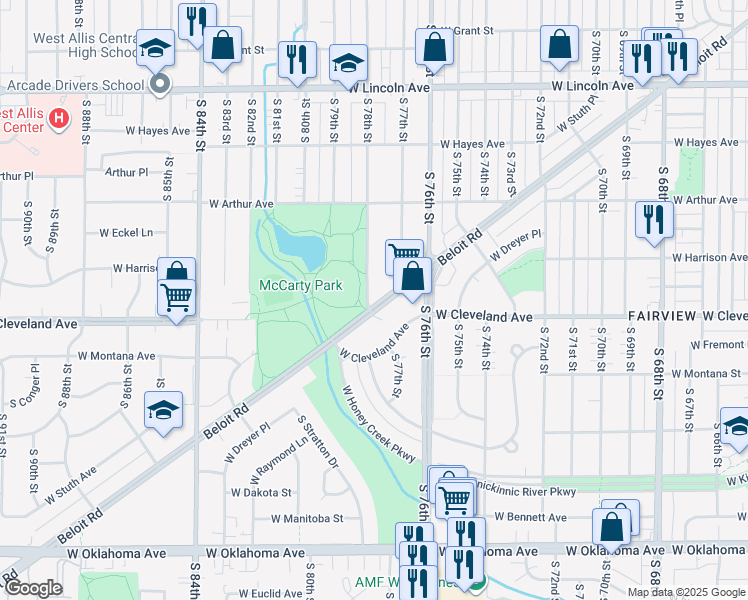 map of restaurants, bars, coffee shops, grocery stores, and more near 7737 Beloit Road in West Allis